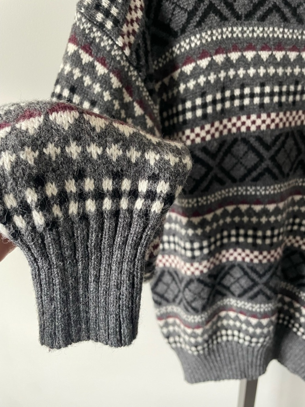 90s Vintage Cricketeer Wool Blend Fair Isle Grandpa Mens Sweater Size Medium - Picture 3 of 7
